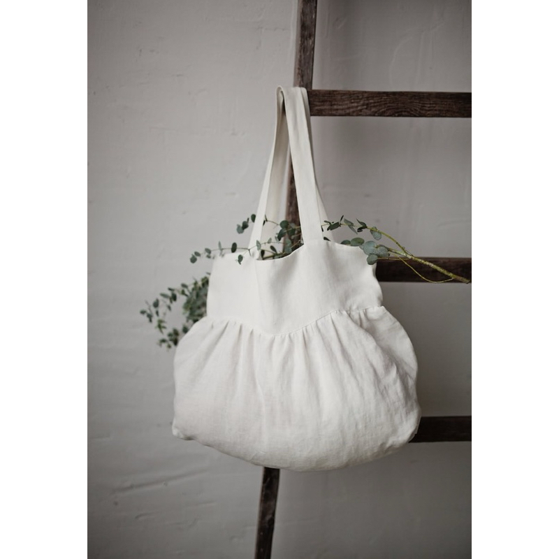 Sunday Bag Tas Weekend Linen Tote Bag Tas Bahu Linen Ruffle Linen Bag Tas Ruffle Linen Shoulder Bag 