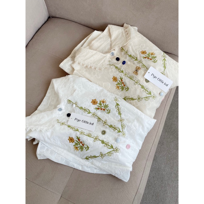 PGE OFFICIAL | ROSEY BLOUSE | Atasan Kemeja Wanita | Cotton Embroidery Bordir | Korean Style