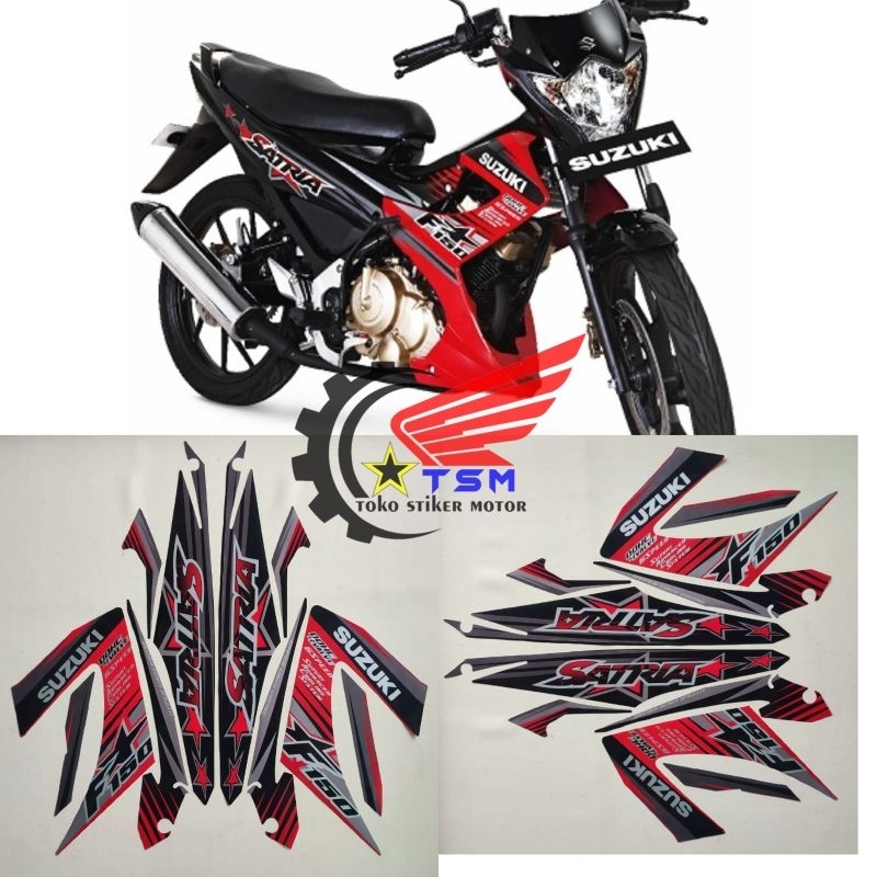 Stiker Striping Lis Body Motor Suzuki Satria Fu F150 Facelift 2014 Hitam Merah Fullset