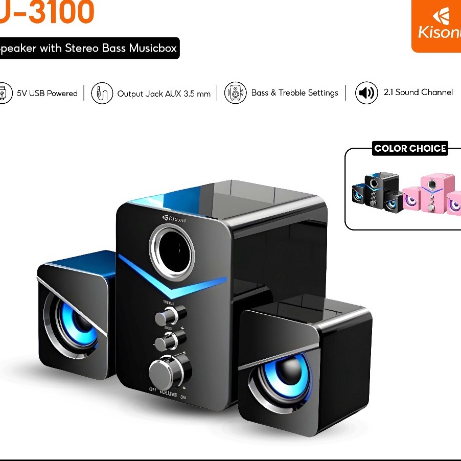 Terbatas KISONLI Speaker Komputer  Laptop U31 Bass Treble And Subwoofer  Pink