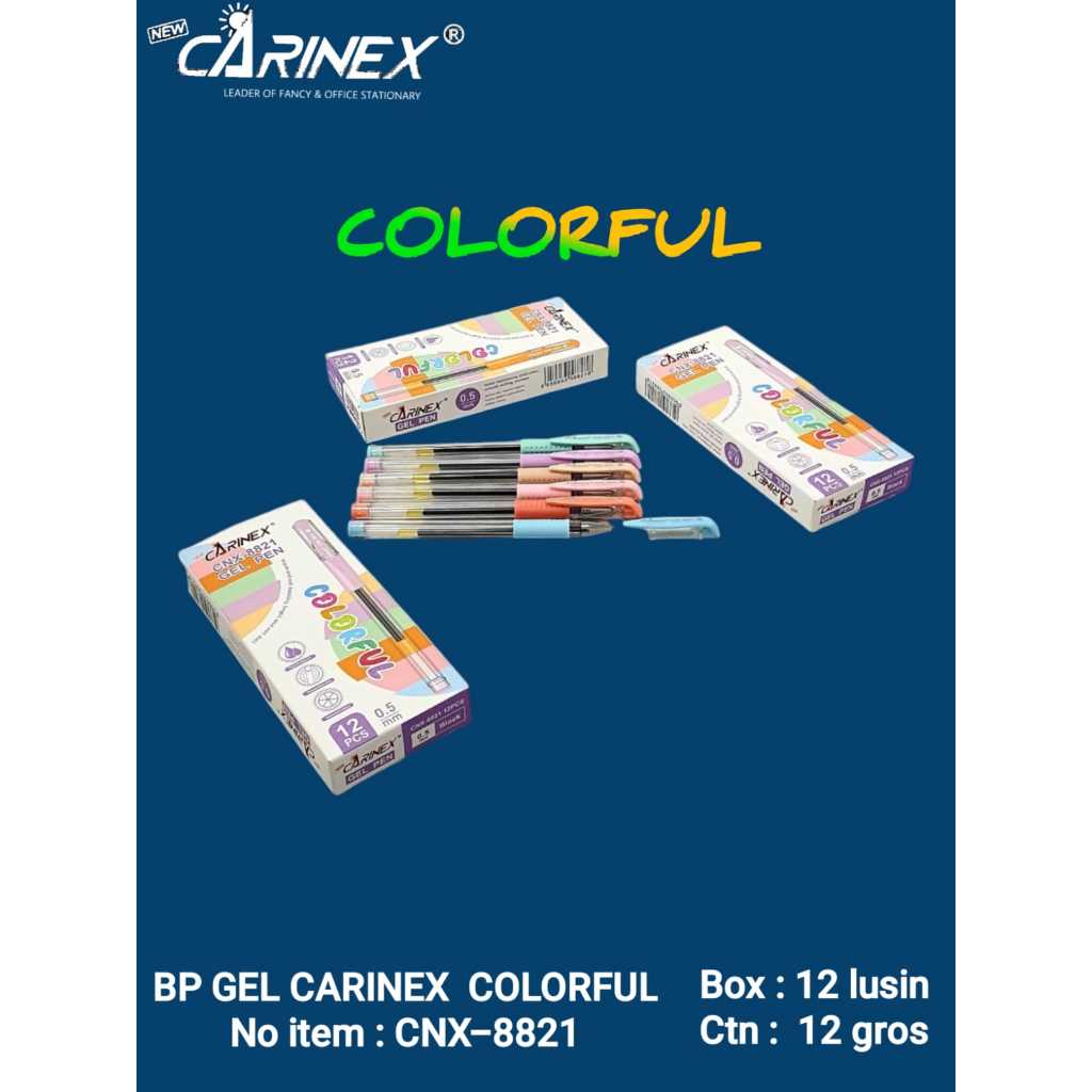 

(1 Kotak) Pulpen Carinex CNX-8821 Colorful / Gel Pen 0.5mm Carinex CNX-8821 Colorful