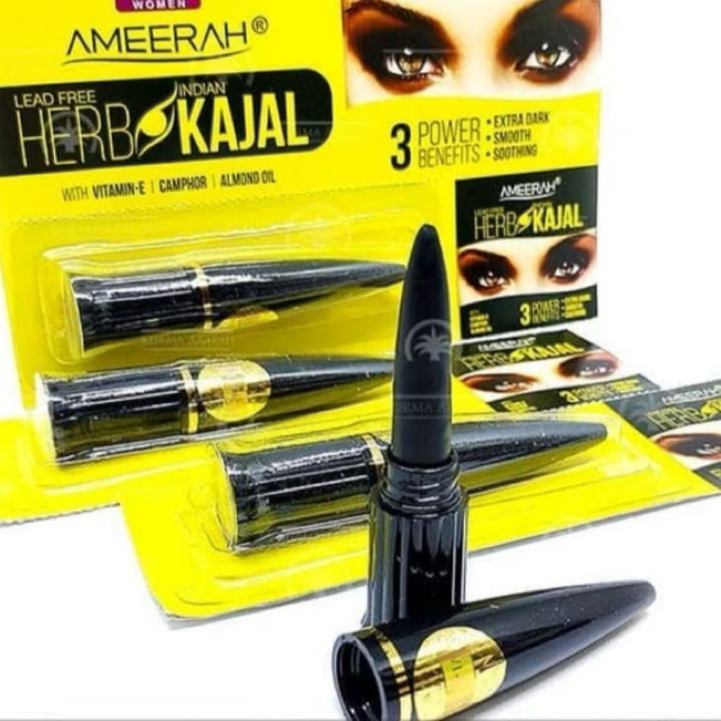 Celak Mata Ameerah Kajal Dengan Sensasi Mint Waterproof Anti Air Hasil Hitam Diwajah Dari Bahan Herb