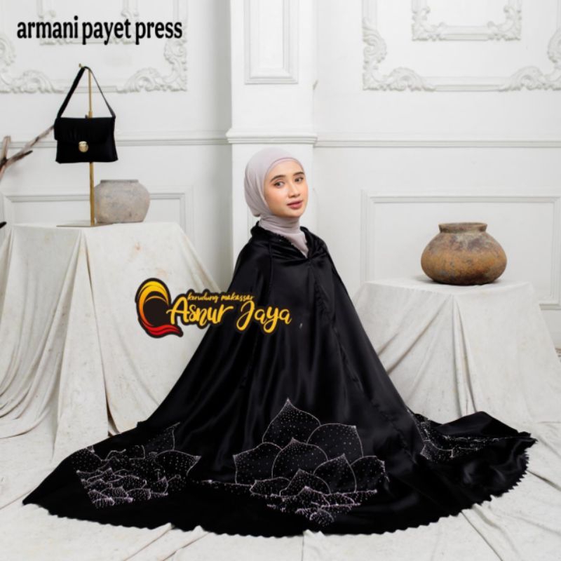 ASNUR JAYA KERUDUNG/MUKENAH/SILK/PREMIUM/PAYET PRESS/BLACK EDITION/LIMITED STOCK/LEBARAN