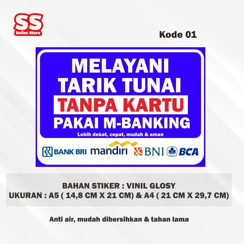 

STIKER MELAYANI TARIK TUNAI TANPA KARTU PAKAI M-BANKING | STIKER VINIL GLOSY