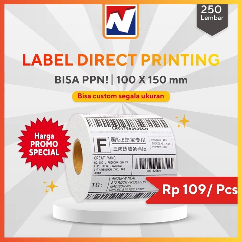 

IN - label thermal label stiker barcode label pengiriman 100x150 / 250 pcs thermal