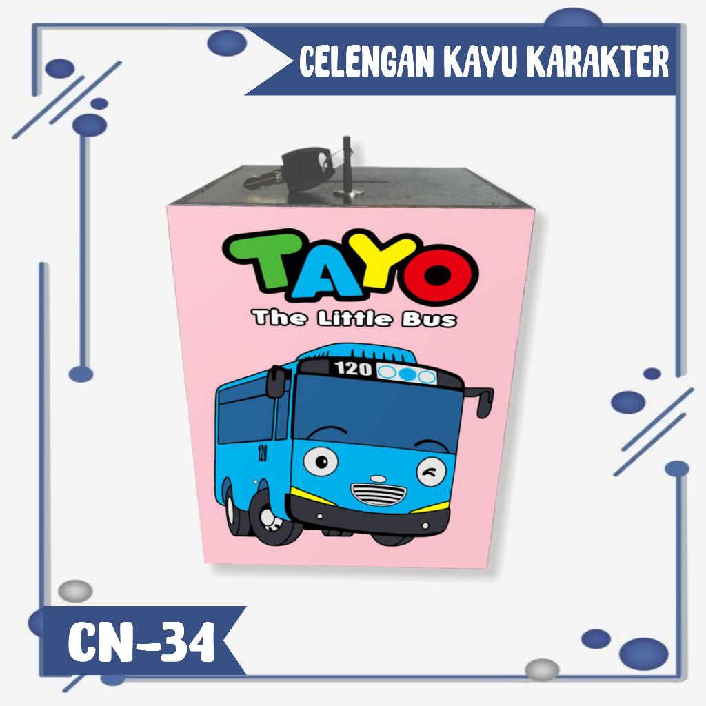 TERBARU CELENGAN KAYU KARAKTER TAYO CELENGAN ANAK, KOTAK TABUNGAN KUNCI UNIK CN-34