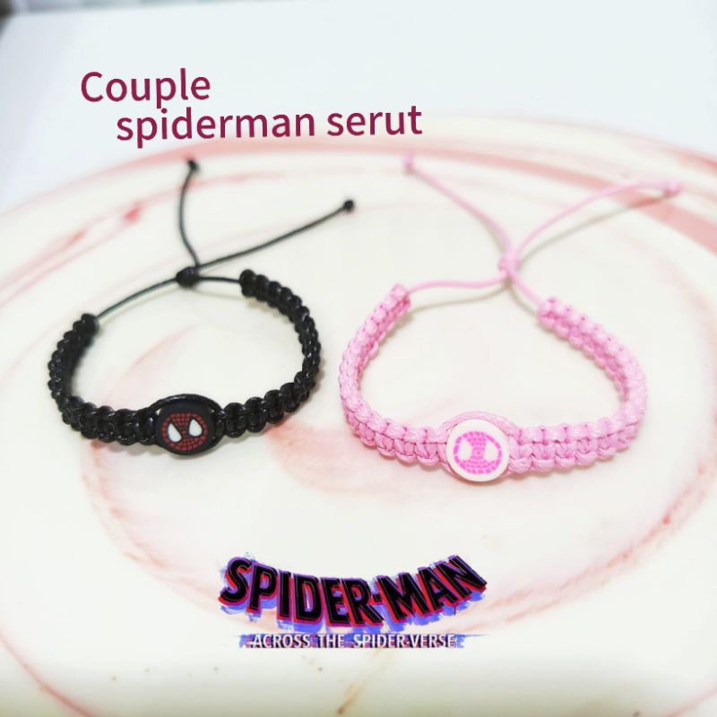 Gelang couple spiderman serut/Gelang anyam spiderman model serut