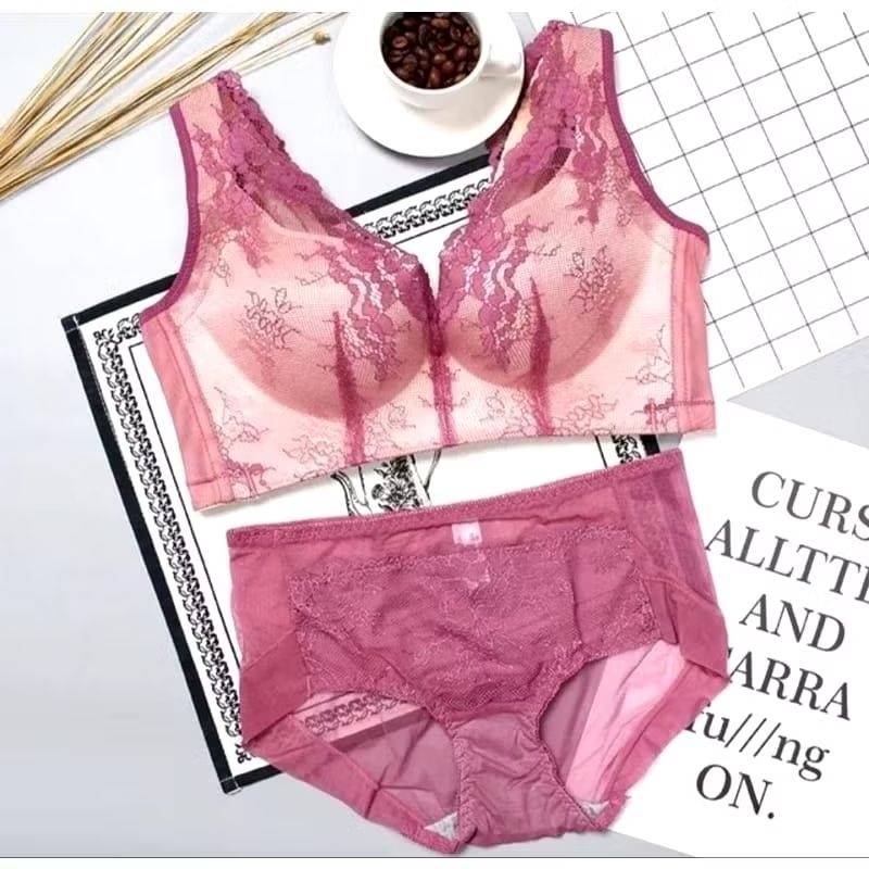 Bra Wanita Set+CD Bra Push Up Penekan Lemak Kait 4 Size 34-38 Cup C | Renda Halus Lembut Model Tali 