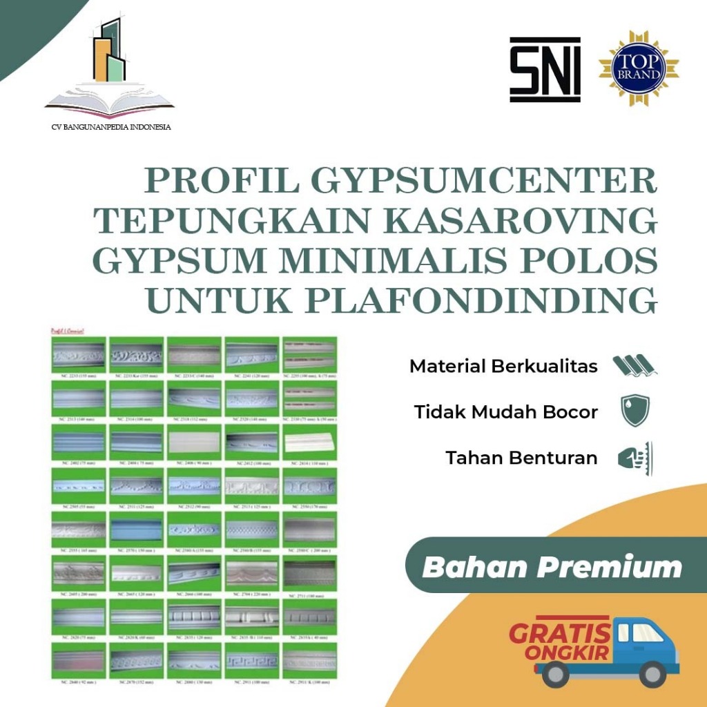 MOULDING PANEL DAN PROFIL GYPSUM/CENTER/TEPUNG/KAIN KASA/ROVING GYPSUM MINIMALIS POLOS UNTUK PLAFON/