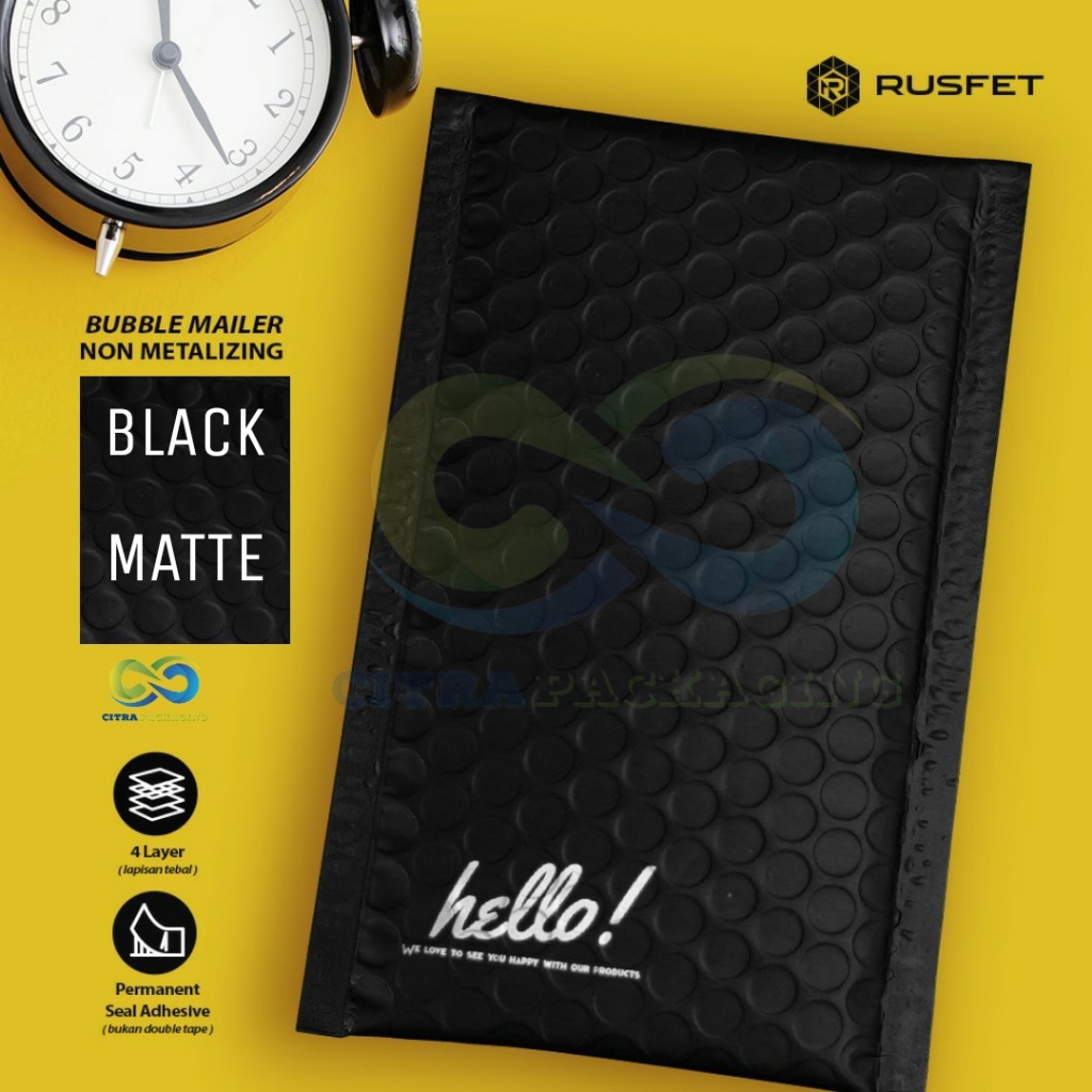 

AMPLOP BUBBLE - BUBBLE MAILER - BUBBLE PACKING HELLO BLACK MATTE 25 cm x 30 cm