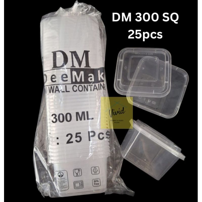 [25 pcs] Thinwall 300ml SQ DM Persegi - Kotak Plastik Makan DM 300 SQ - Thinwall 300ml - Tahan Panas