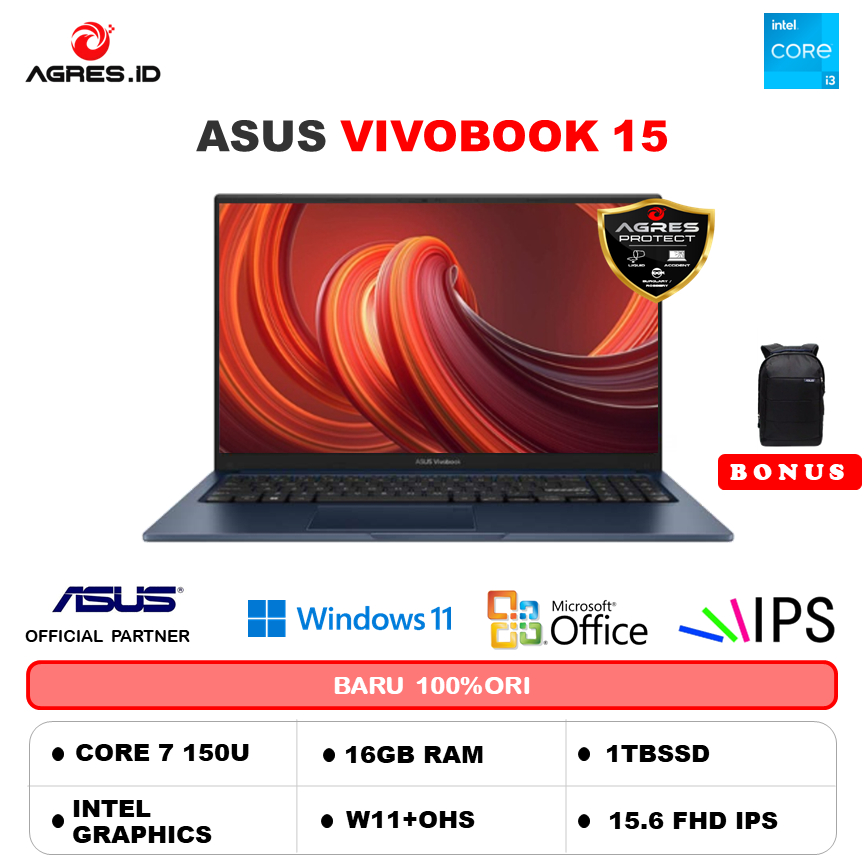 ASUS VIVOBOOK 15 A1504VAP TOUCH CORE 7 150U 16GB 1TB W11+OHS+O365 15.6FHD VIPS BLU -VIPS7104M