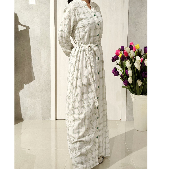 Expand Gamis Dress Wanita Kotak Putih BUY 1 GET 1