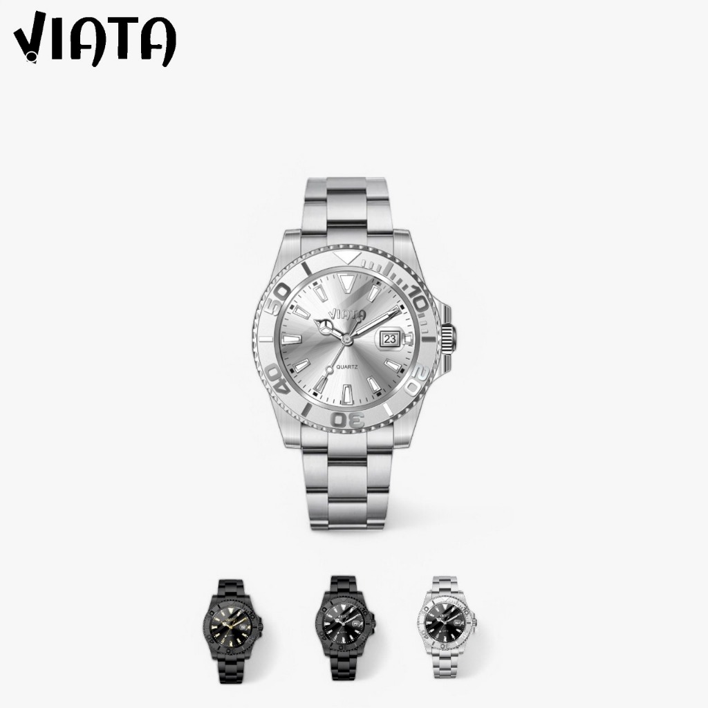 VIATA Jam Tangan Pria 100% Original Tali Rantai Tanggal Analog Stainless LUXURY CA116-3 Waterproof