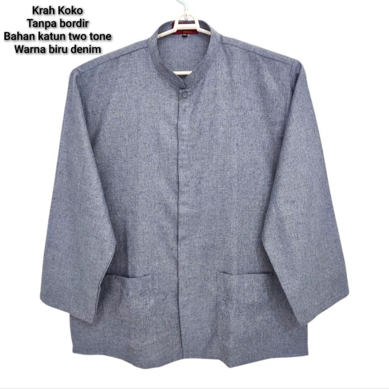 Koko pria lengan panjang Warna biru denim bahan katun two tone ukuran jumbo  5L 6L jumbo bigsize