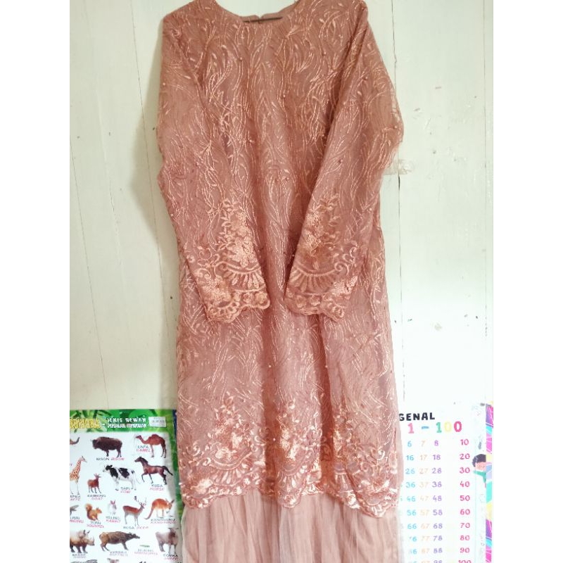 Gamis tutu kombinasi brukat tile mewah wanita dewasa