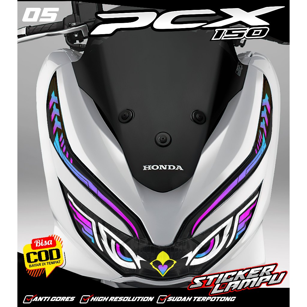 KODE 05 STIKER TRANSPARAN ALIS LAMPU PCX 150 - STIKER LAMPU DEPAN PCX 150 DESAIN MATA ELANG