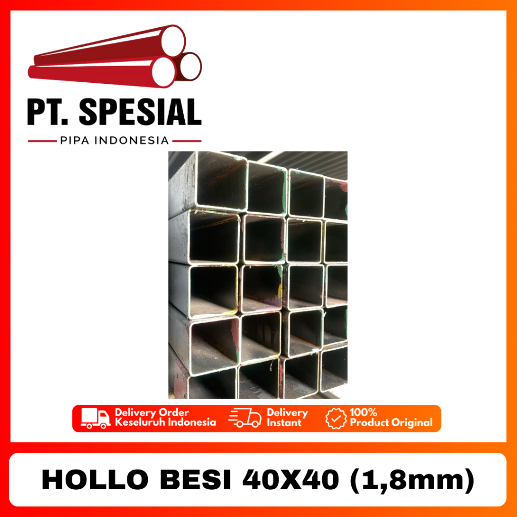 Besi Hollo 4x4 / Hollow Hitam / Hollo Besi 40x40 Tebal 1.8mm 100BTG - 08