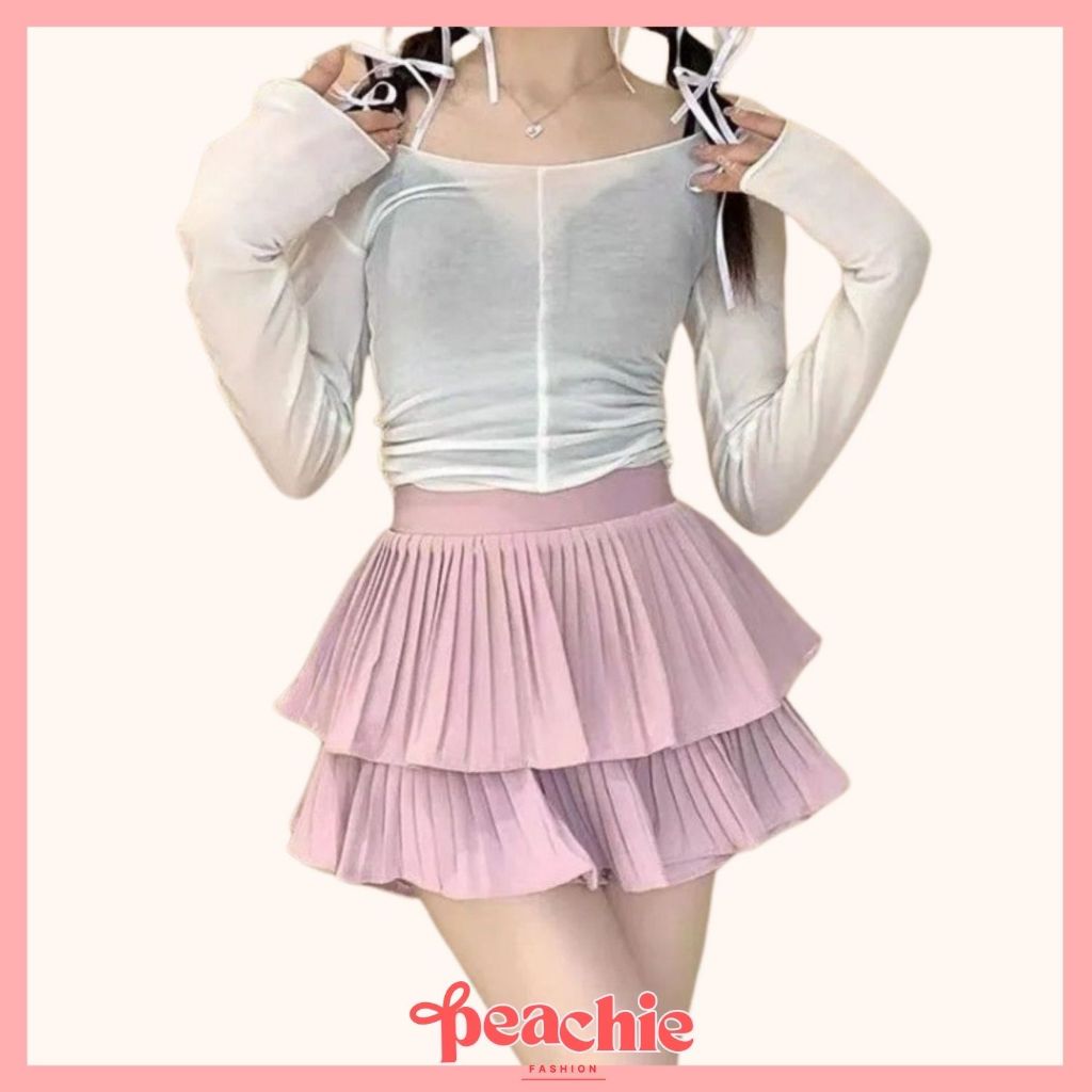 PEACHIE | RK1635 Rok Konser Korea Balet Pendek Skirt Mini Kue Elastis A-line Ganda Fashion Korea rok