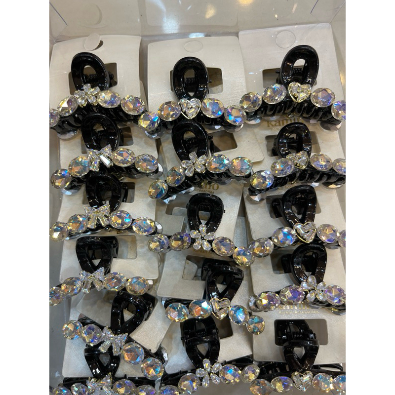 Jepit hitam rambut Korea Kristal