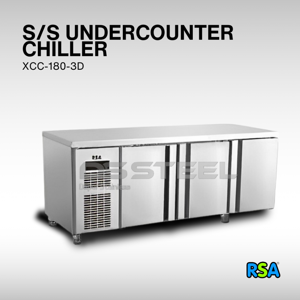 RSA UNDER COUNTER CHILLER 3 DOORS TYPE XCC-180-3D SUHU CHILLER SAYUR BUAH KULKAS
