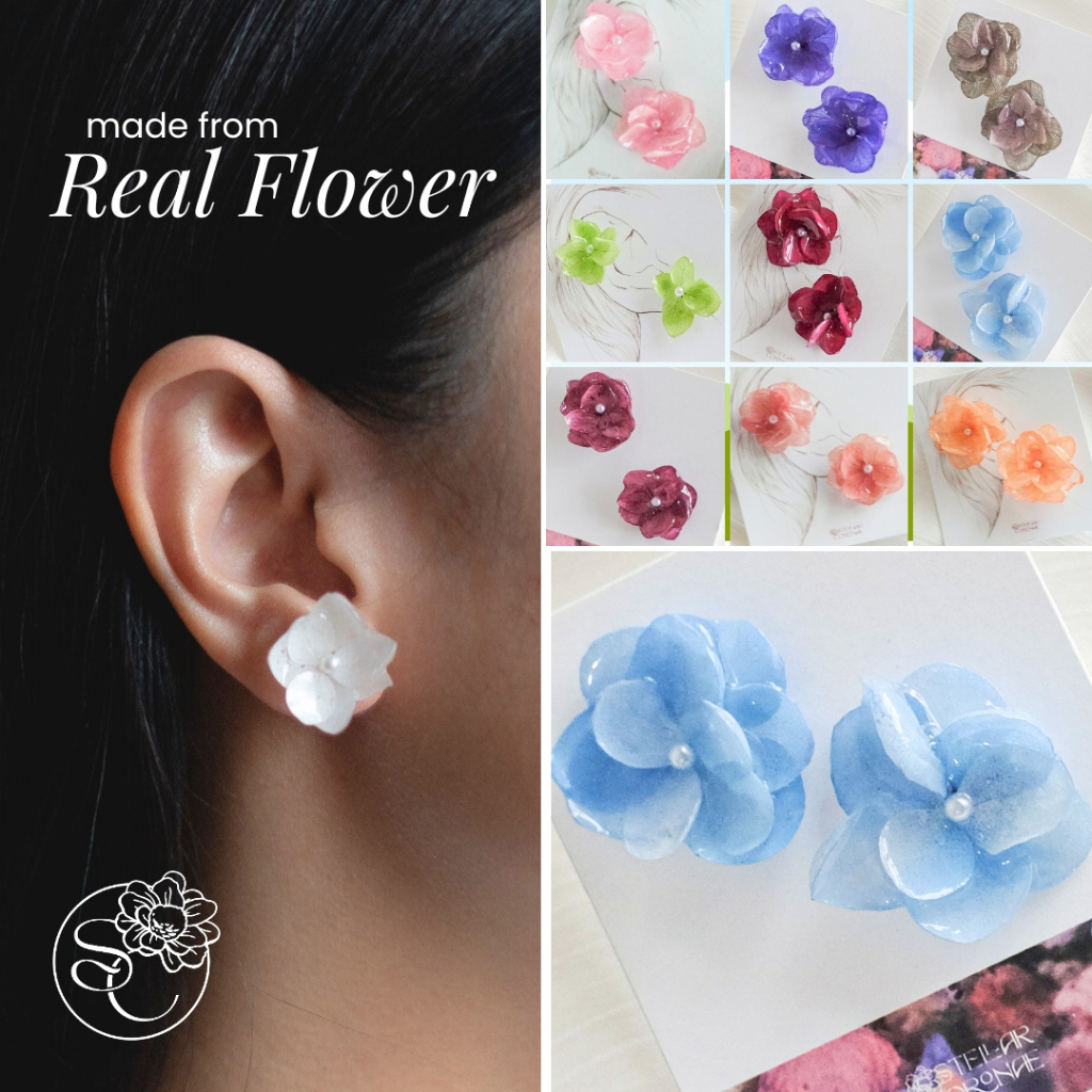 Anting Tusuk dari Bunga Hydrangea Asli | Earrings | Hydrangea Studs | Aksesoris
