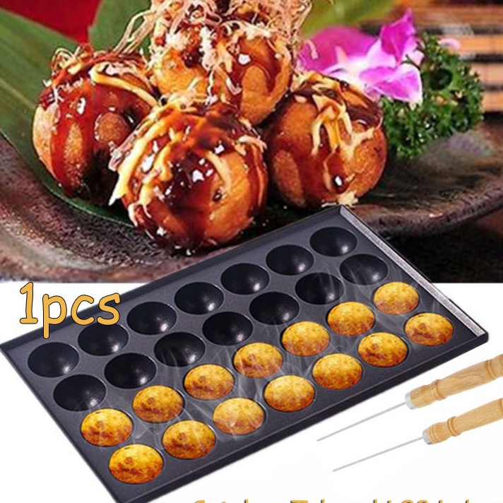 HJ6 Cetakan Takoyaki Cetakan Takoyaki 28 Lubang NoStick Baking Tray Cetakan Takoyaki Anti Lengket Ke