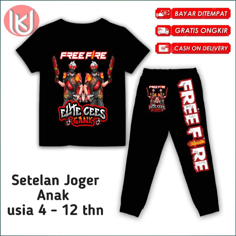 Bisa COD kaos anak setelan Joger Free Fire elite chees Gank baju anak FF gratis tambah