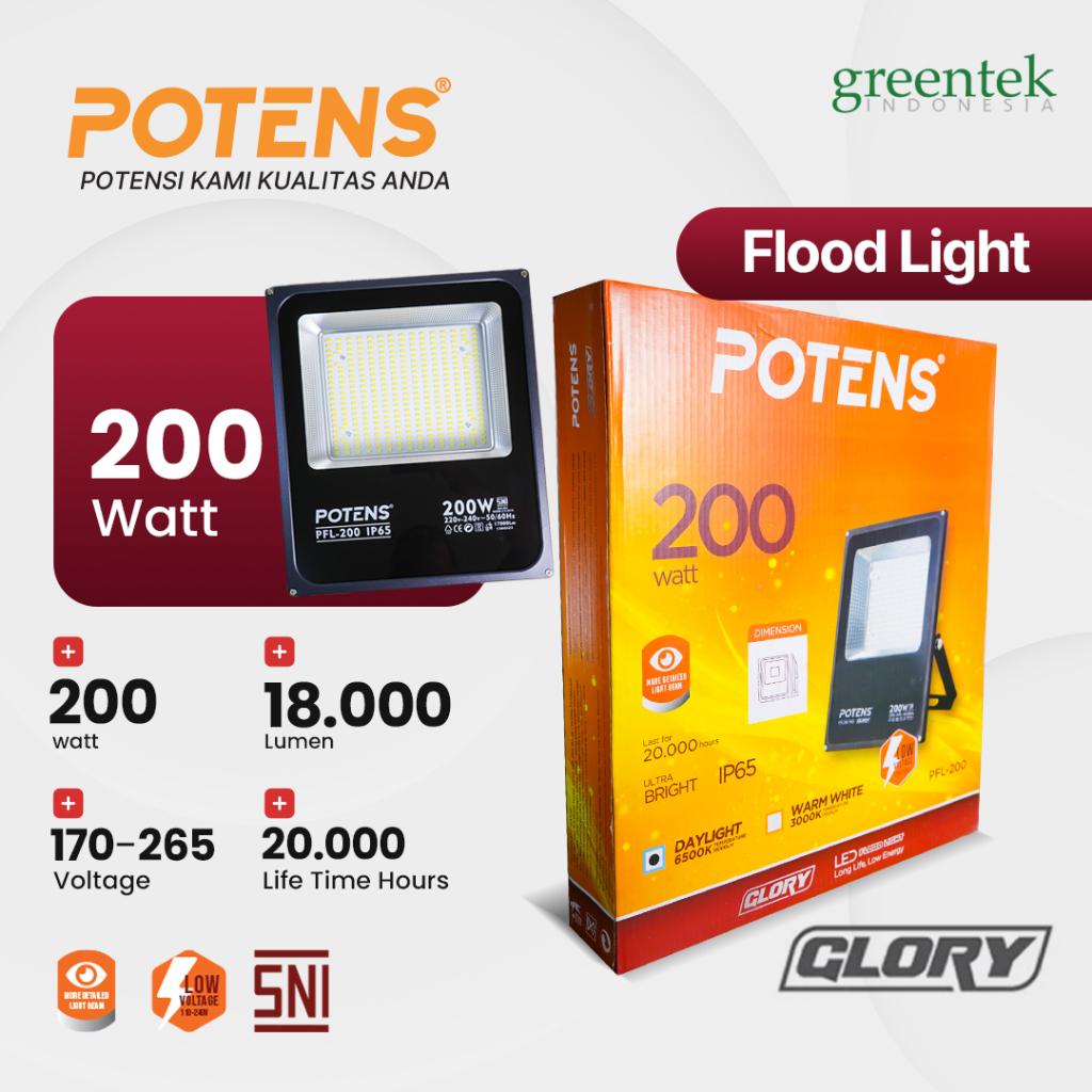 POTENS - Lampu LED Flood Light / Lampu Sorot PFL 200 Watt Warna Putih