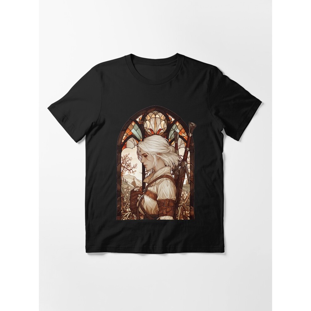 Kaos The Witcher Stained Glass Ciri Essential T-Shirt