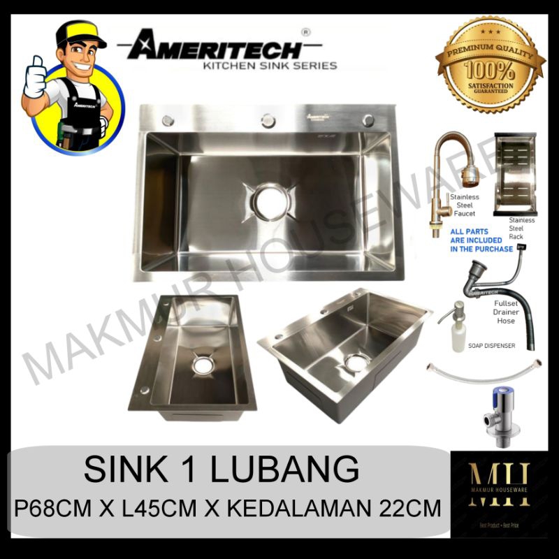 KITCHEN SINK 1 LUBANG BESAR STAINLESS STEEL / BAK CUCI PIRING BCP 1 LUBANG STAINLESS
