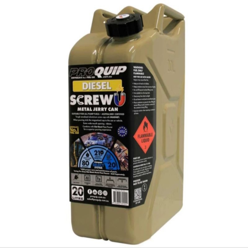 PROQUIP Jerry Can / Jerigen 20 Liter  Metal Screw U Diesel Olive Yellow | Jerigen PROQUIP Untuk BBM 