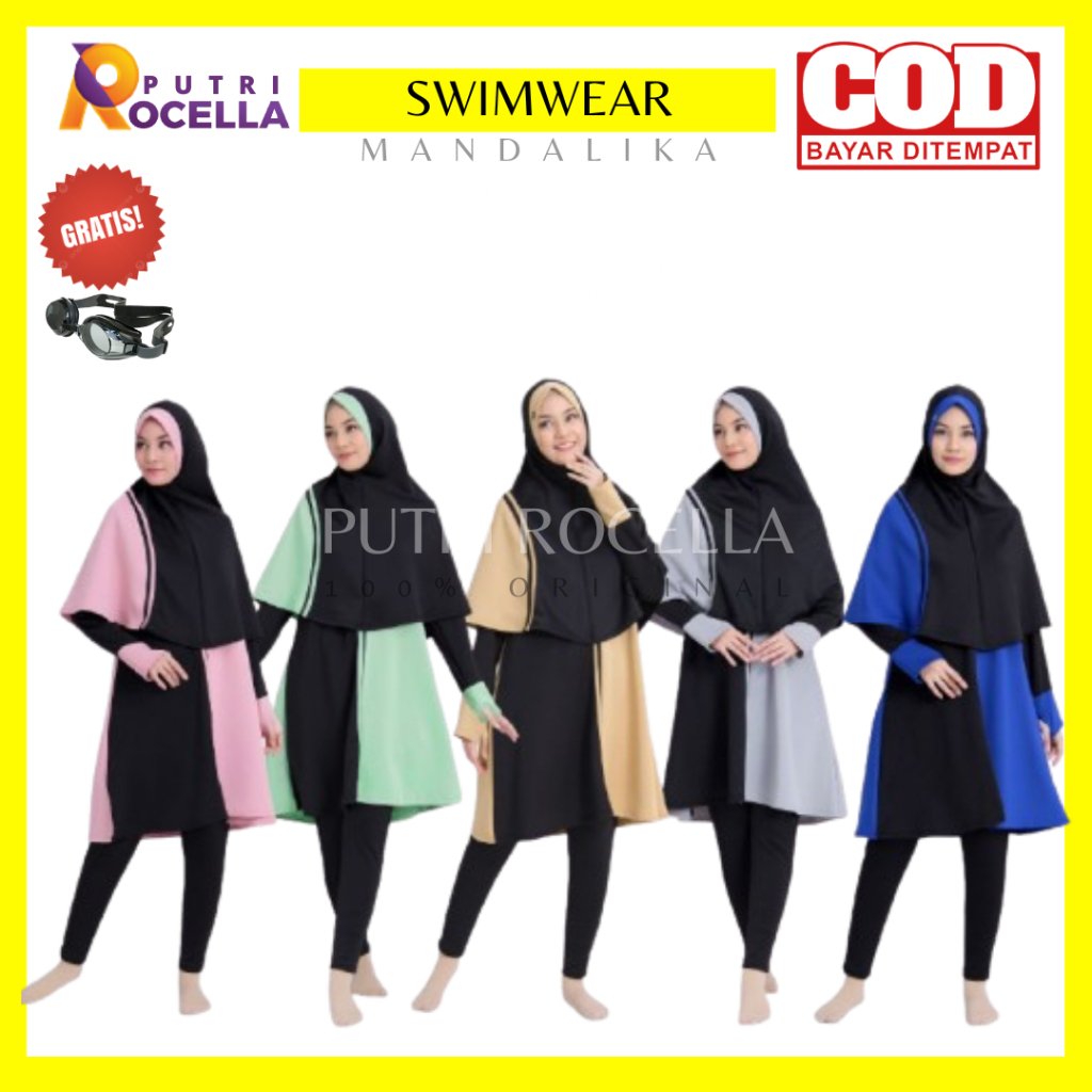 SWIMWEAR BAJU RENANG WANITA SYARI | PAKAIAN RENANG HIJAB PANJANG - Rocella Swimwear Mandalika / Swim
