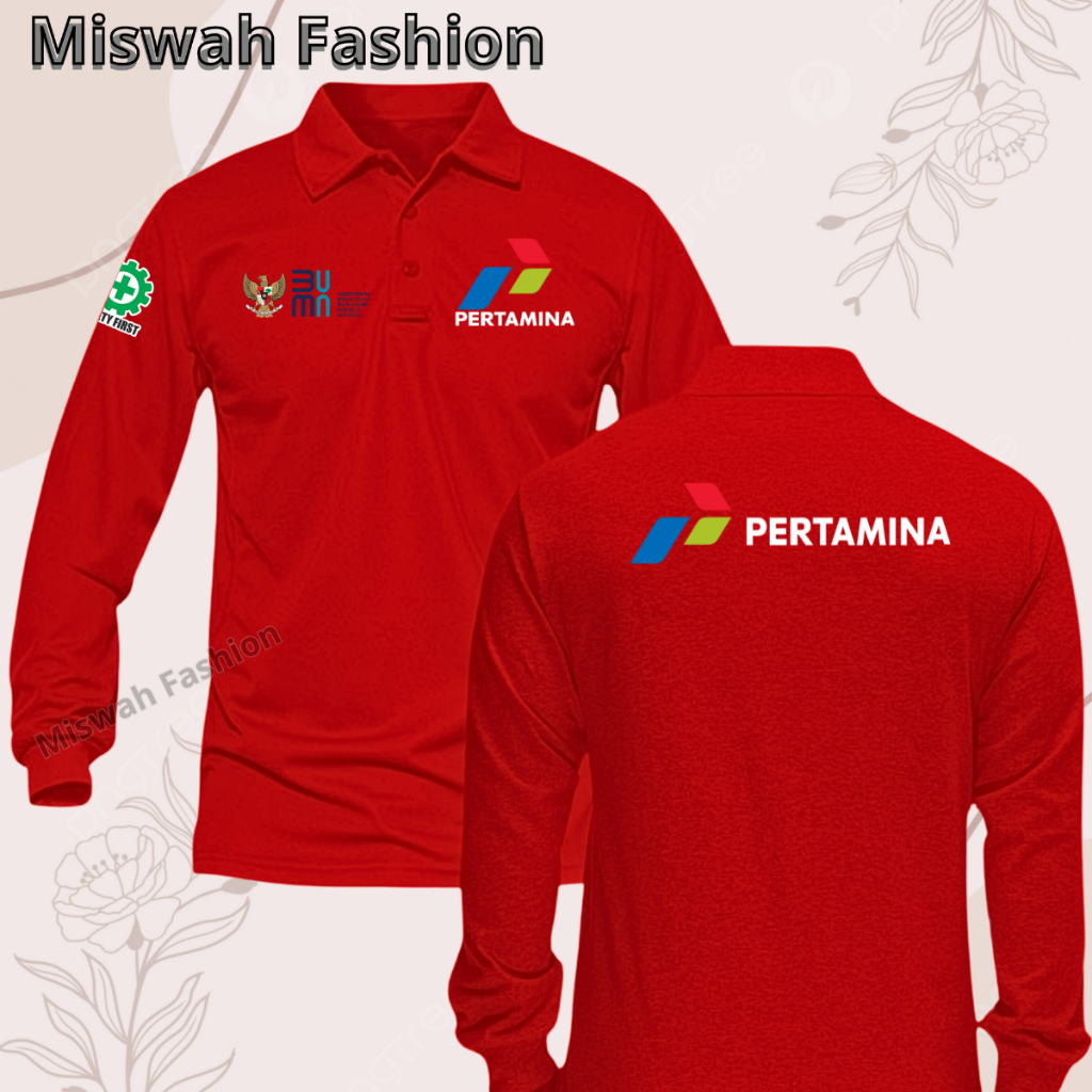 Poloshirt Lengan Panjang Pertamina BUMN Premium Kaos Polo Berkerah Pria dan Wanita Dewasa Logo Sablo