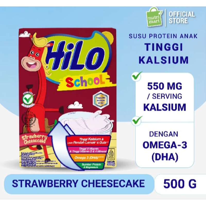 

HiLo School Strawberry Cheesecake 500g - Susu Anak Tinggi Kalsium Protein Lebih Rendah Gula