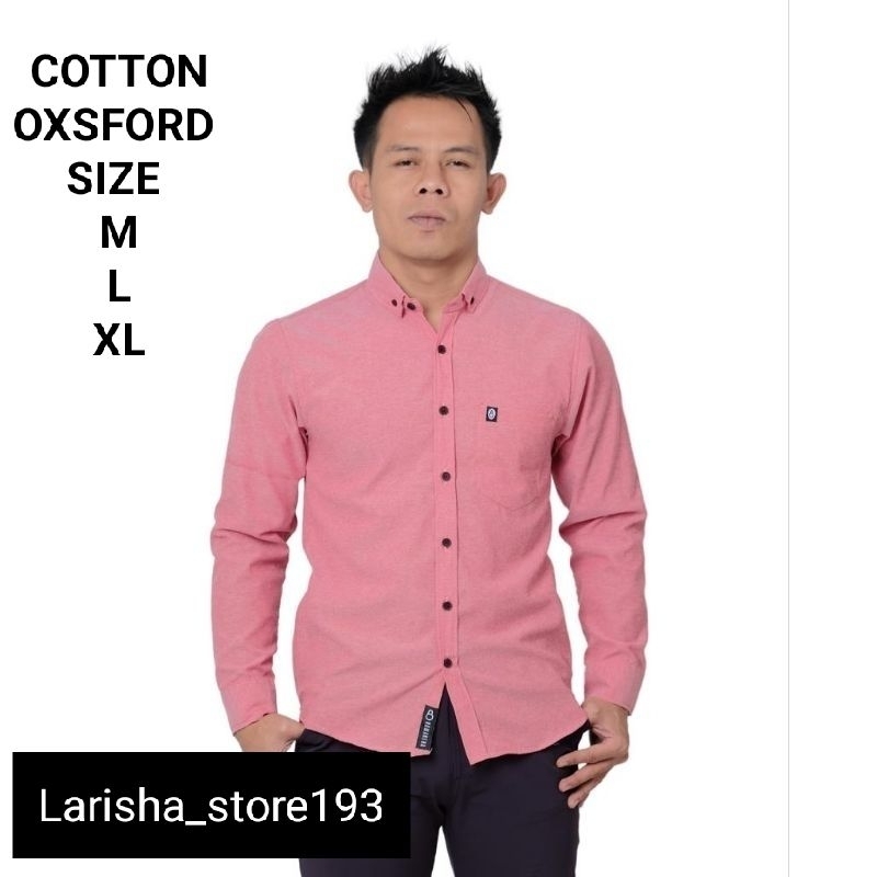 baju kemeja polos pria pink Dusty pink peach lengan panjang slimfit kemeja cowok polos pink peach le