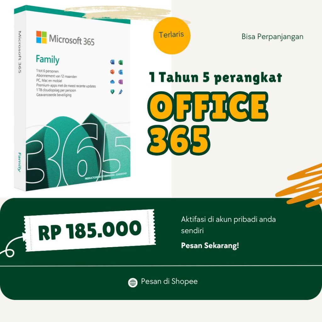 Diskon 0ffice 365 Family 1Thn 5 Perangkat Bisa Pakai Email Pribadi Original
