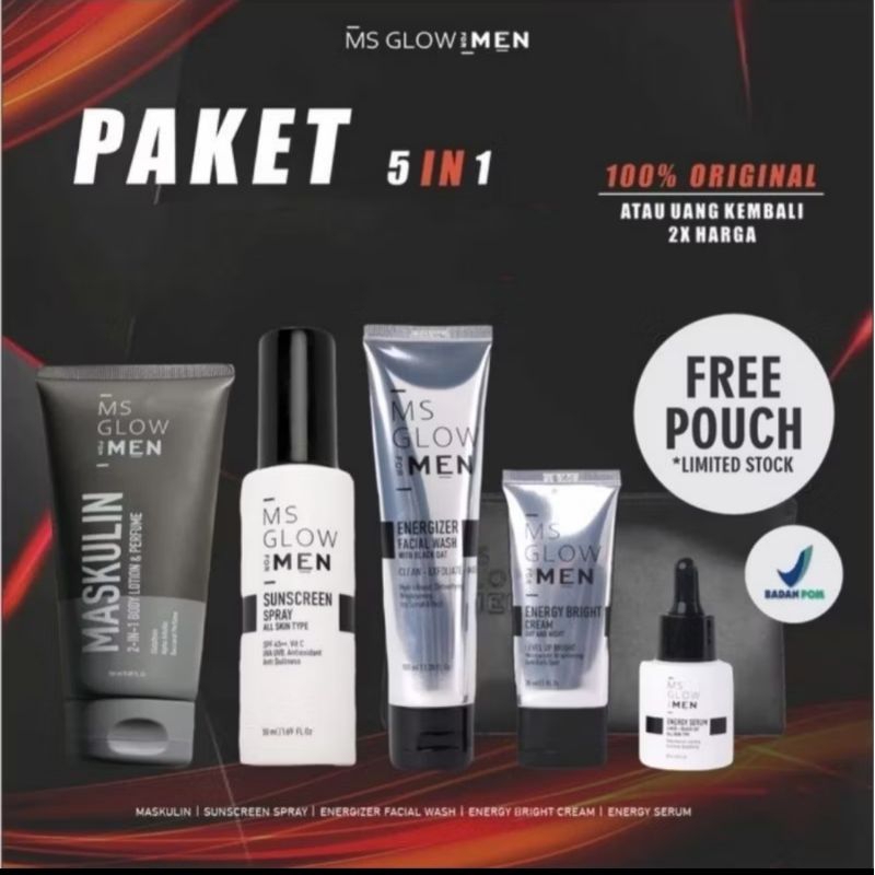 MS GLOW FOR MEN - BUNDLING PAKET HEMAT & ECER - FACIAL WASH - MOISTURIZER - SUNSCREEN SPRAY - SERUM 