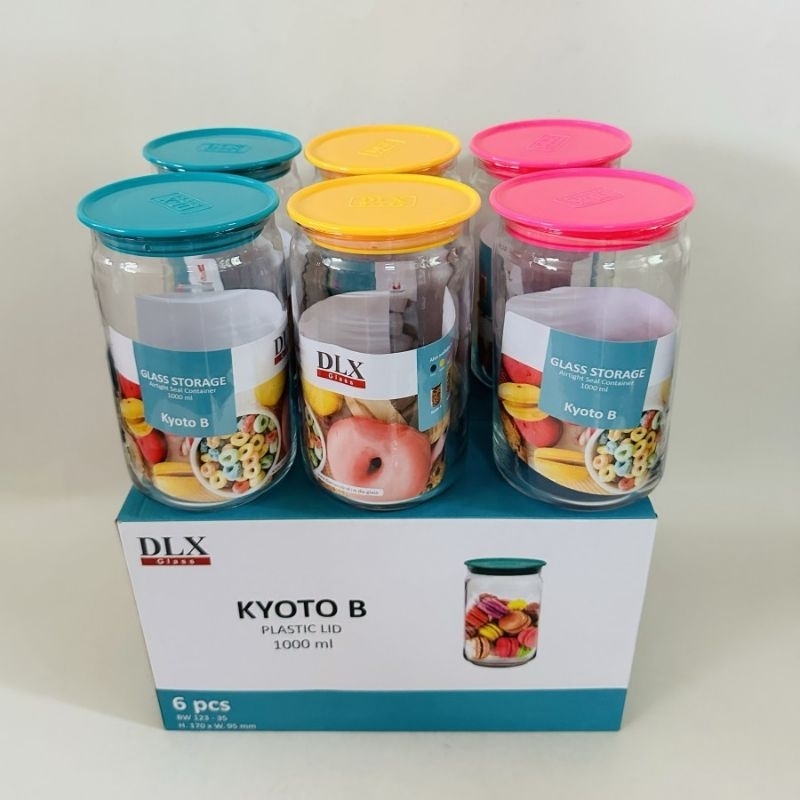 BATAM - Toples kaca kyoto B kedap udara set (6 pcs) ukuran 1000 ML Tople Kue Lebaran