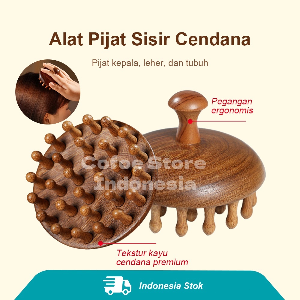 Alat Pijat Kayu Cendana Gua Sha Sisir Pijat Kulit Kepala Alat Pijat Tulang Belakang Spine Punggung