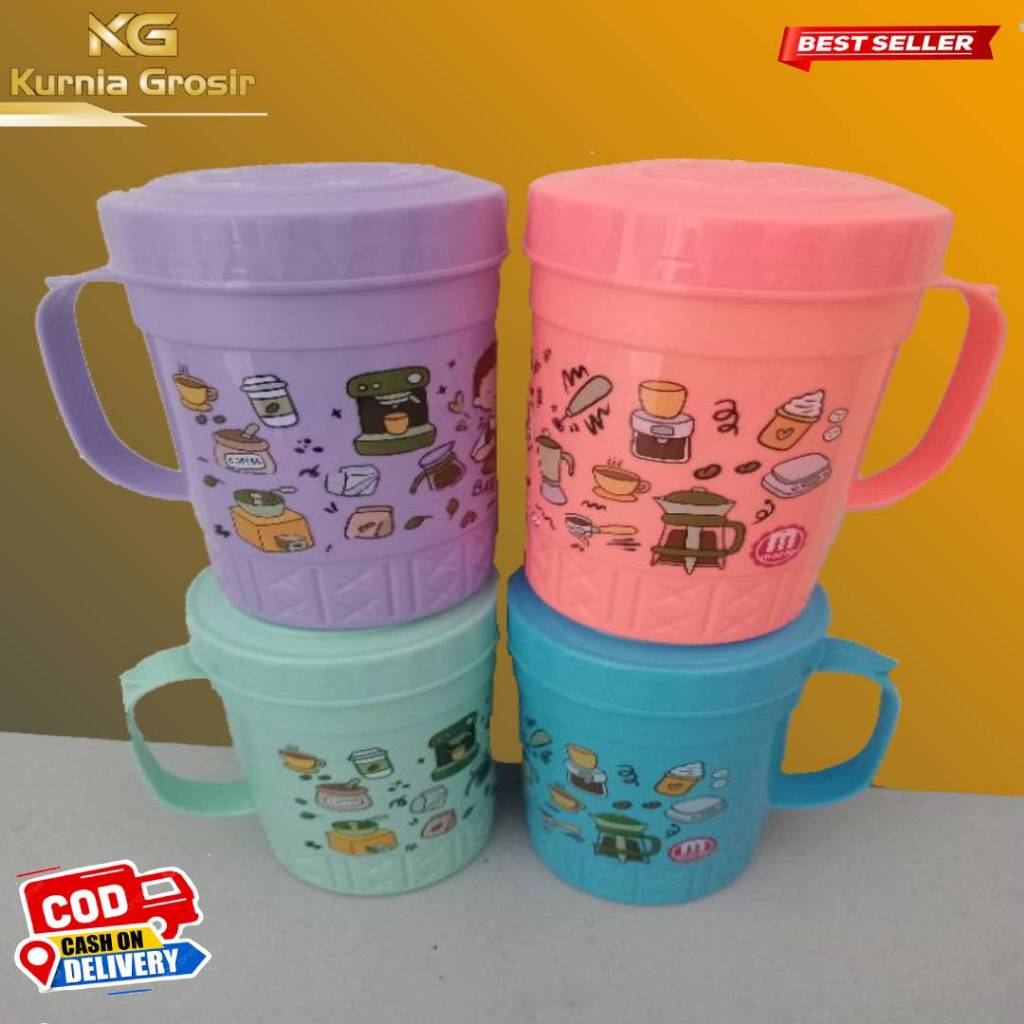 Mug Eliza karakter/gelas plastik tutup/  mug tutup putar 1L warna warni
