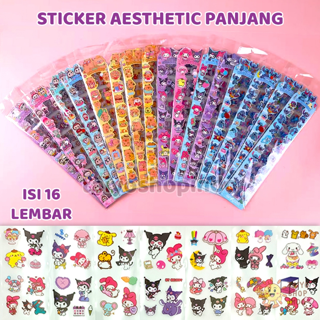 

TAIYO Sticker Aesthetic Panjang Sanrio Labubu 6x36cm 2D Stiker Pack Isi 16 Lembar Premium Waterproof