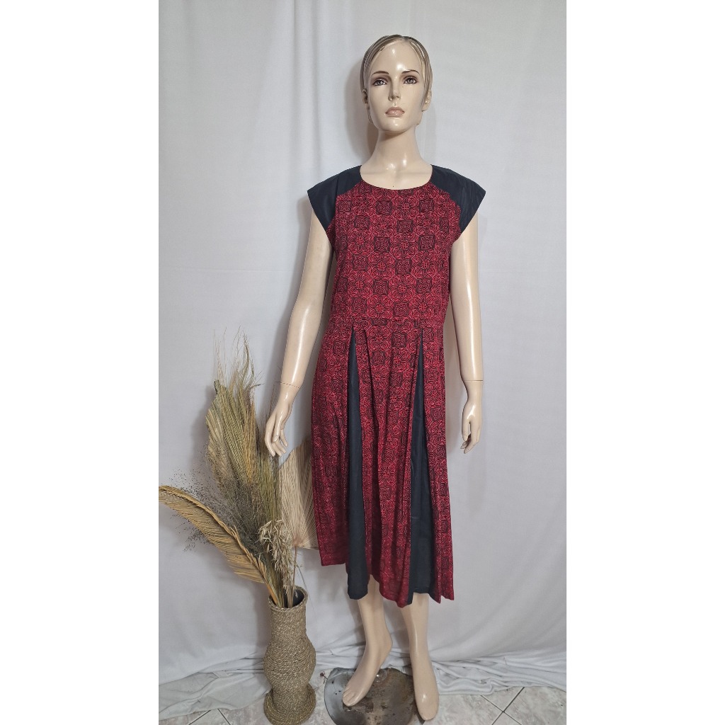 NalendraFashion/Dress Batik AINI/Batik Premium/Dress Batik MIDI/Dress Batik Tanpa Lengan/Sleeveless/