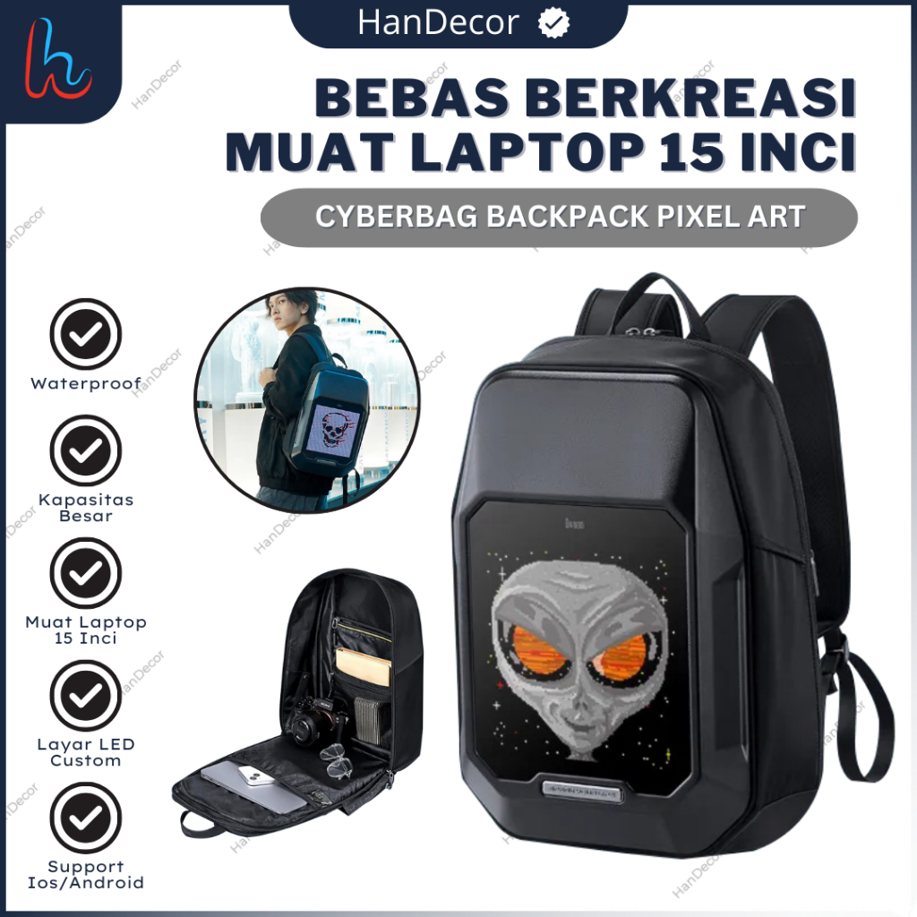Bag Backpack Cyberbag Led Pixel Art Waterproof | Tas Ransel Smart Led Pixel Art DIY | Tas Led Backpa