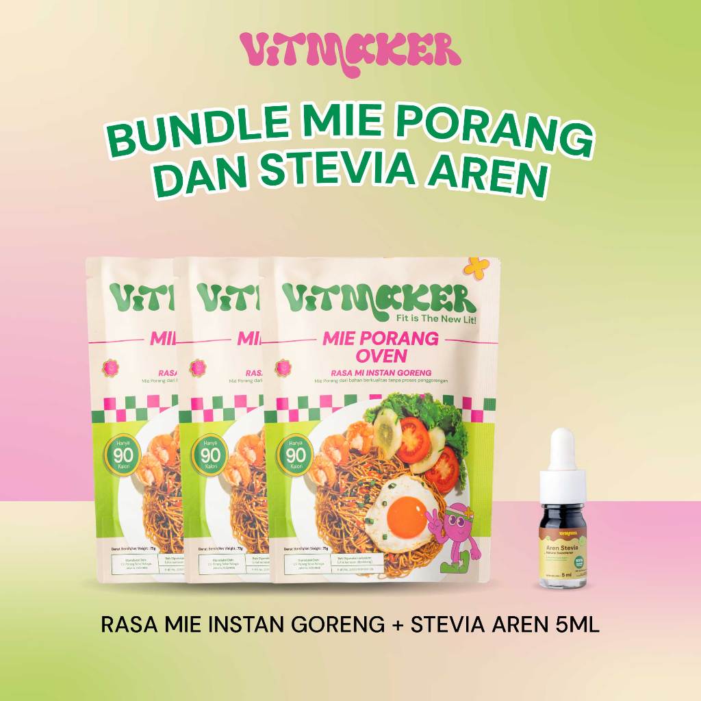 [BUNDLE STEVIA PORANG] Vitmaker Liquid Aren Stevia Pemanis Alami 5ML & 15ML + Vitmaker Mie Porang Ra