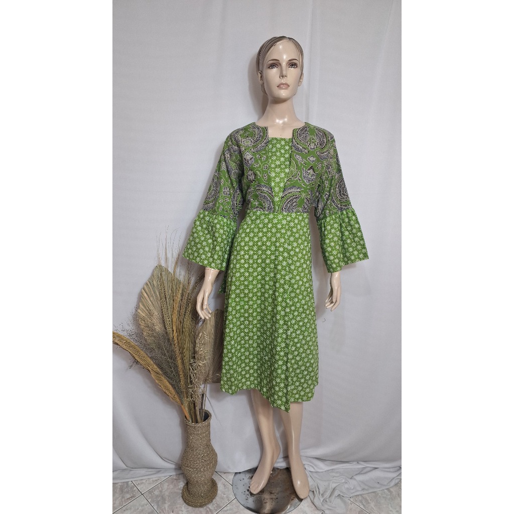 Nalendra Fashion/Batik Dress KANZA/M L XL/Batik Dress MIDI/Batik Dress Katun/Batik Dress Tanpa Kerah