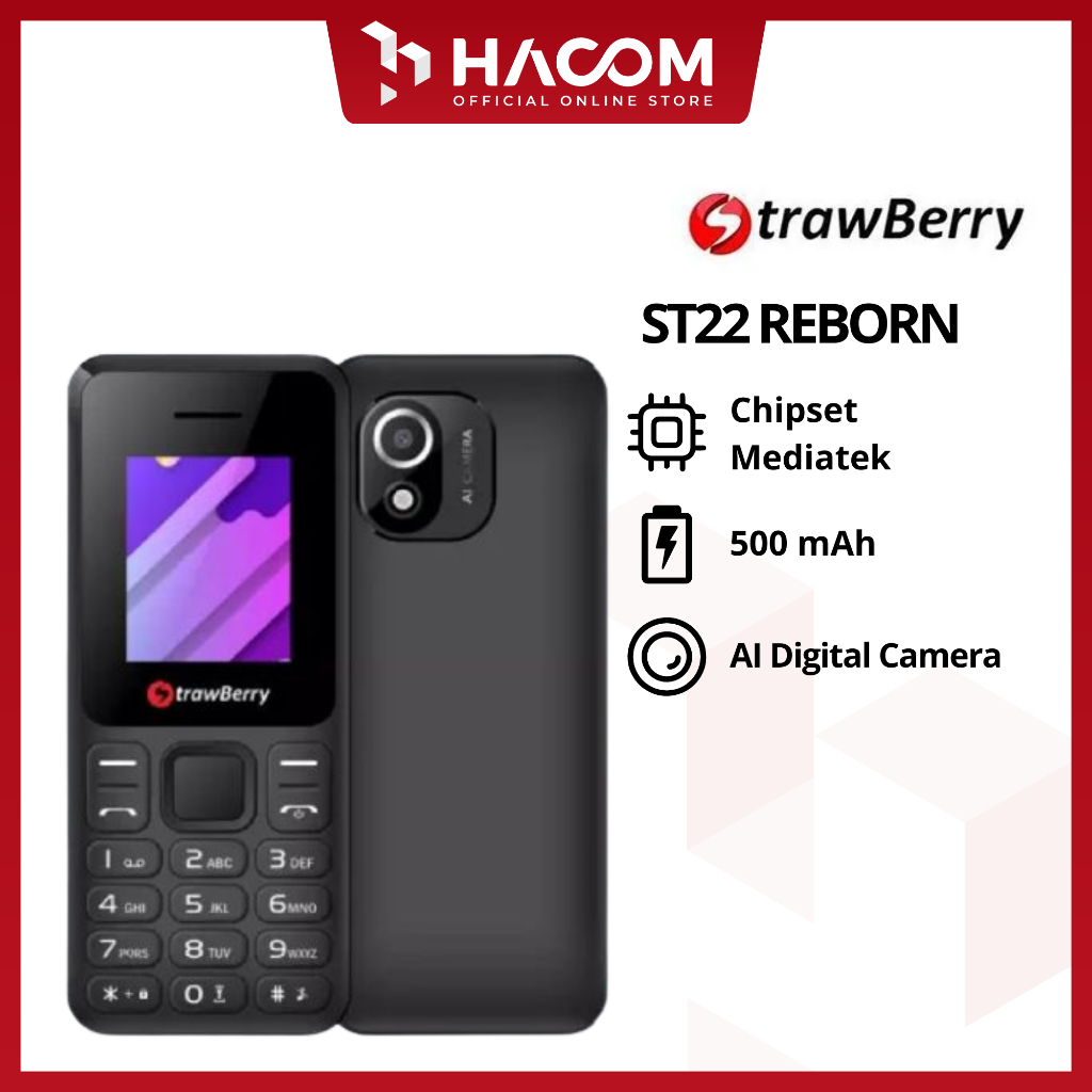 Strawberry ST22 REBORN HP Candybar Murah Handphone Bluetooth Dual SIM Senter Musik Kamera