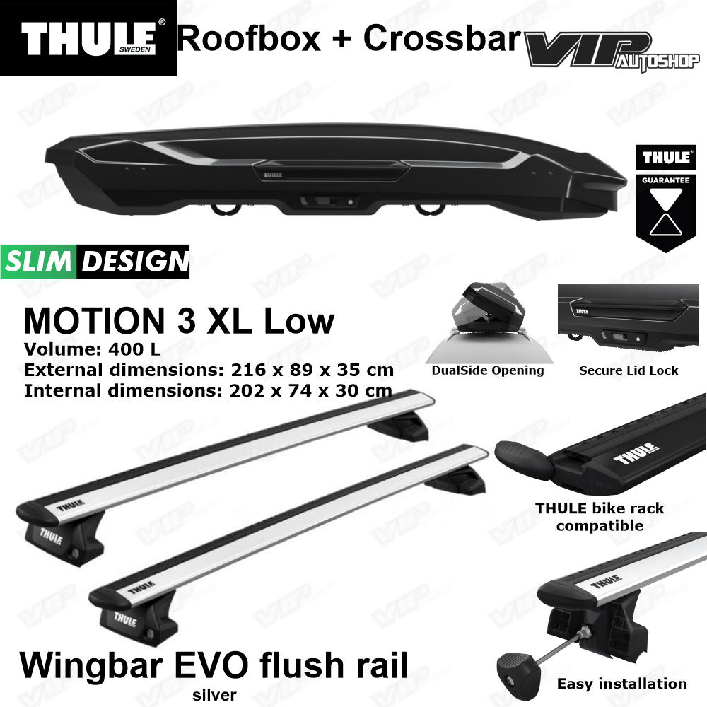 Roof Box THULE Original MOTION 3 XL LOW Slim + Crossbar EVO All New Rush Terios 2018-2026 Roof Rack
