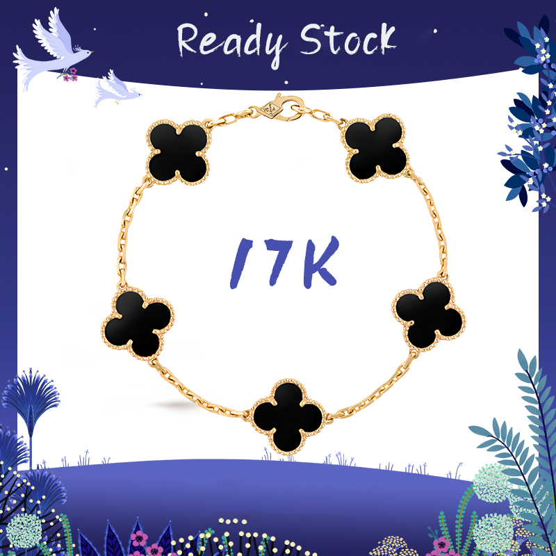 Gelang Wanita,Gelang Emas Black And White Clover Gold 17K,Gelang Rantai