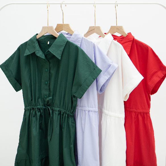 Kaai - Rena Dress Size L | ECL Midi Dress Katun Serut Korean Style BB 60-80